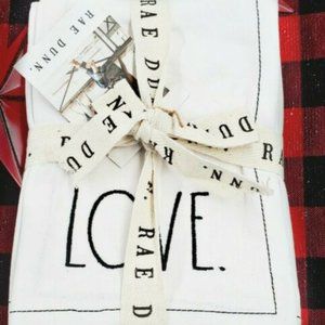 RAE DUNN "Love" Set of 4 Embroidered Napkins NWT